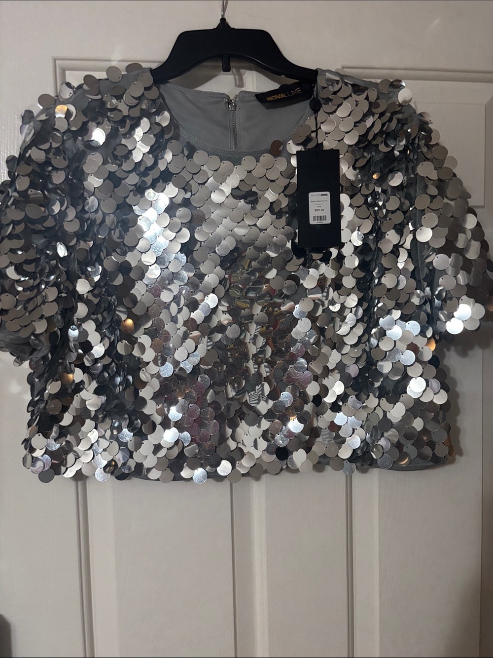 Fashion Nova Silver Sequin Crop Top, NWT size 2X